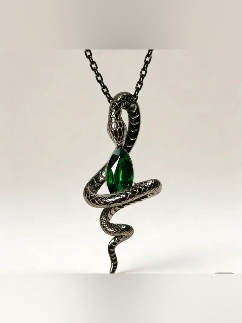 Snake Pendant Necklace with Green Gem